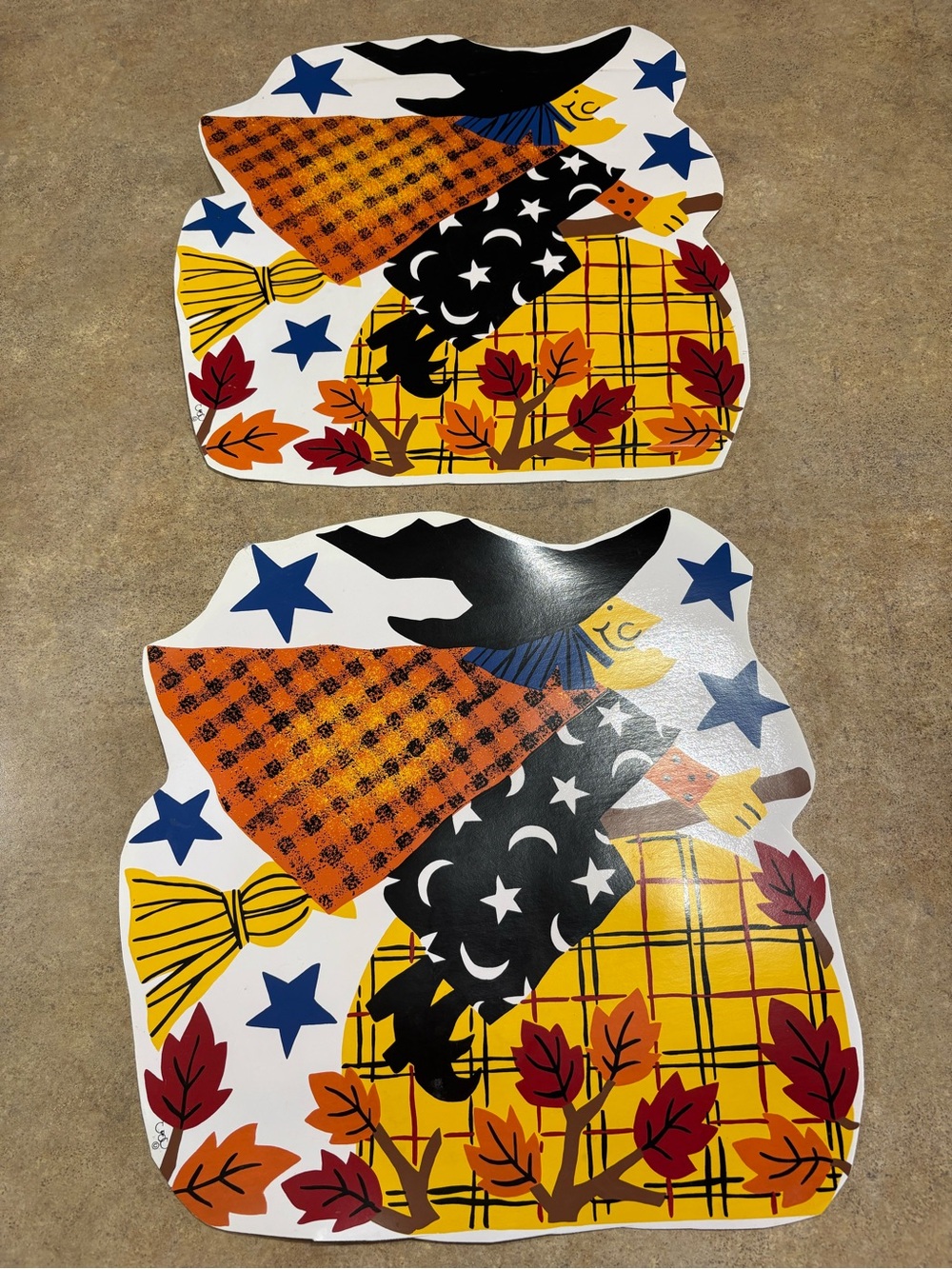 Vintage 1990s Whimsigoth Witch Vinyl Placemats Set of 2 Celestial Stars Fall